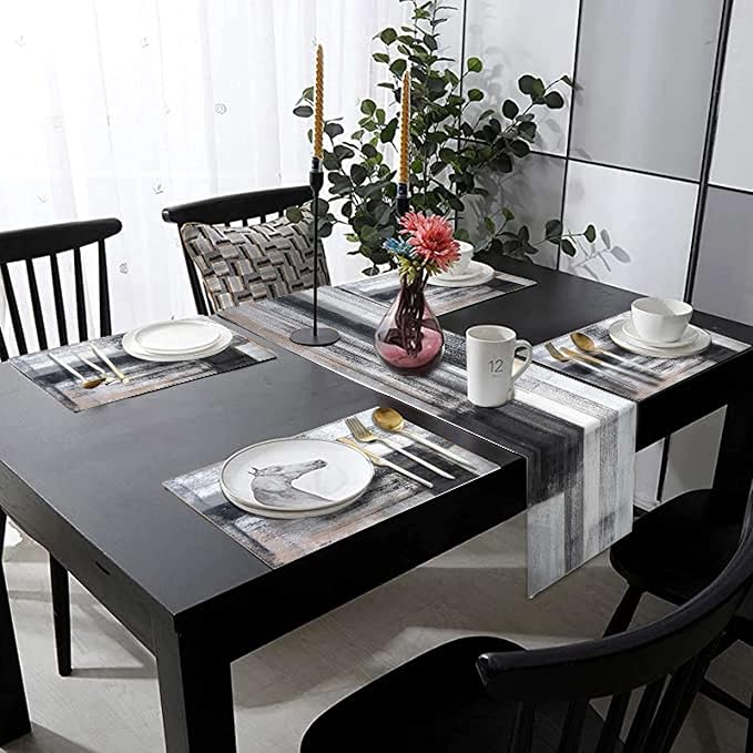Black and Grey Abstract Modern Table Runner 108 Inches Long - Image 3