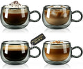 glastal Black Espresso Cup Set of 4, 4 Oz Double Wall Glasses Espresso Coffee by glastal