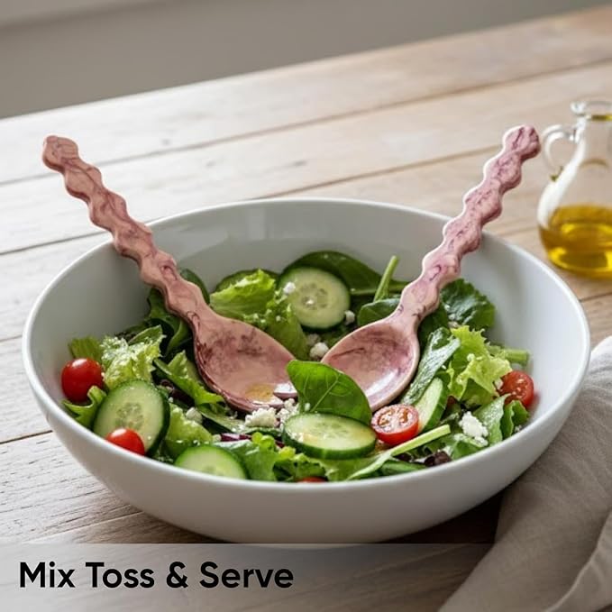 SS Craft Premium Pink Marble Resin Salad Serving Spoon Set 2 Pcs Handcrafted - Image 4
