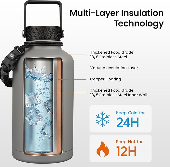 Konokyo 128 oz Insulated Stainless Steel Water Bottle Jug - Image 3