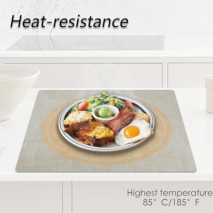 Placemats Set of 6 Faux Leather Heat Resistant Tables Mats Waterproof Oilproof Wipeable Reversible Anti-Slip Place Mats for Kitchen/Dining/Party/Outdoor 11.8" x 16.9", Cream White