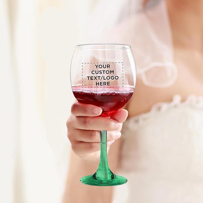 Custom Premiere Wedding Wine Glasses 20.5 oz Set of 48, Personalized Bulk Pack - Restaurant Glassware, Perfect for Red Wine or White Wine - Green