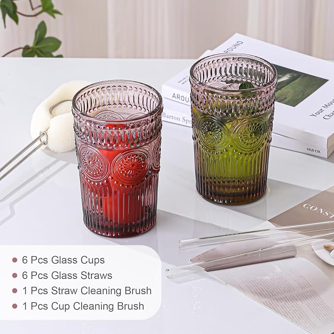 ZMOWIPDL Drinking Glasses Set of 6, 13oz Flower Design Purple Glass Cups | - Image 5
