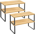SONGMICS Cabinet Organizer Shelf, Set of 4 Kitchen Counter Shelves, Kitchen Storage, Spice Rack, Stackable, Expandable, Metal and Engineered Wood, Ink Black and Natural Beige UKCS210B01