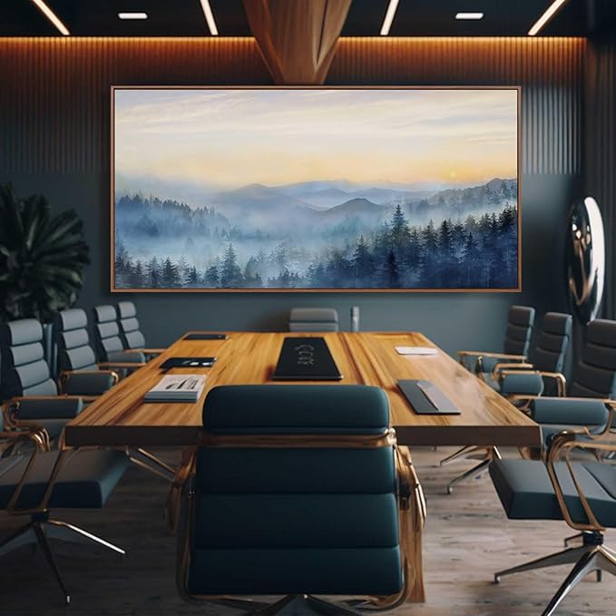 Forest Wall Art Sunrise Wall Art Decor Mountain Canvas Pictures Framed Artwork Large Arts 36"x70" for Home Office