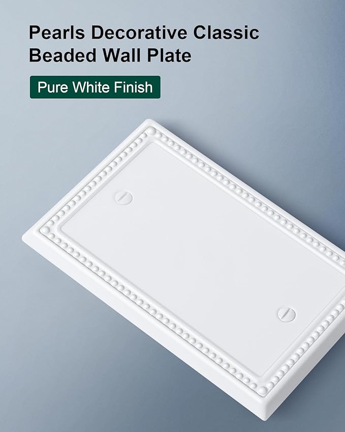 2-Pack Blank Outlet Cover Wall Plate, Metal Switch Plates Outlet Covers, Pure White Pearls Beaded Decorative Wall Plates for Electrical Outlets