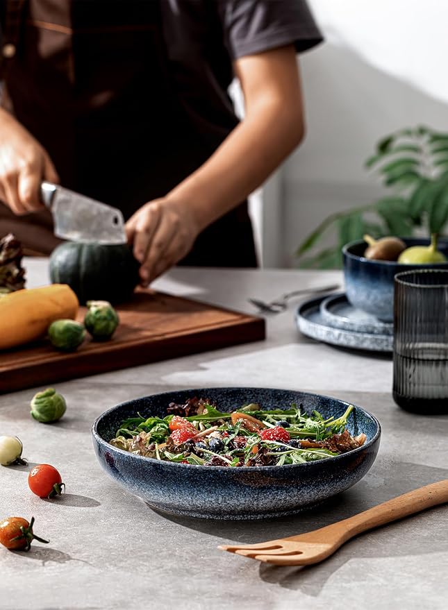 S&Q'S CERAMICS Large Serving Bowls Set of 4, 65 oz Wide Shallow Plates - Image 2