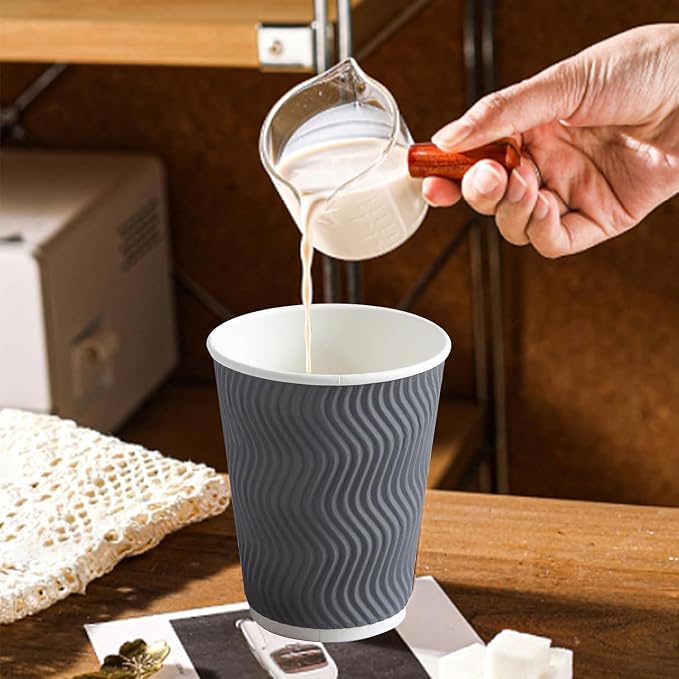 Clawsoff 50 Pack 12 oz Coffee Cups Disposable Insulated Paper Cup Gray | - Image 5