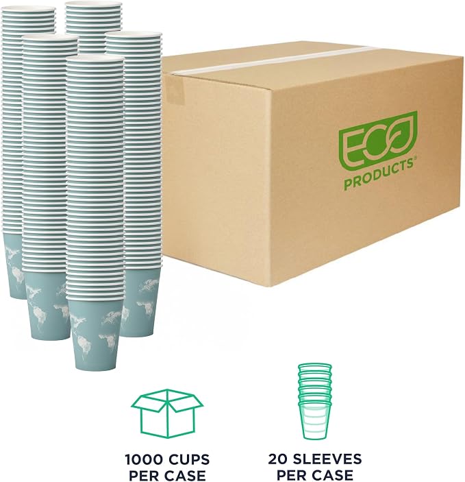 ECO PRODUCTS Compostable Disposable World Art 12oz Large Coffee Cups, Case of - Image 2