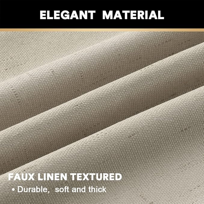 PrinceDeco Blackout Curtains 63 Inch Length Linen Texture Drapes for Bedroom Living Room Thermal Insulated with White Liner Grommet Room Darkening Curtains & Drapes (2 Panels, Cobblestone)