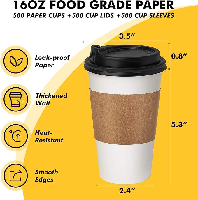 RACETOP 16 oz 50 Pack Disposable Coffee Cups - Image 2