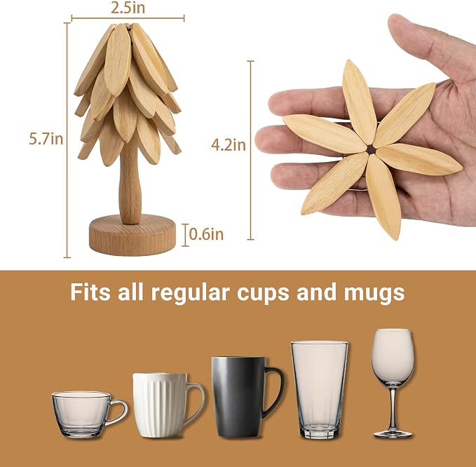 Yuoyar Wooden Tree-Shaped Coasters Set - Image 3