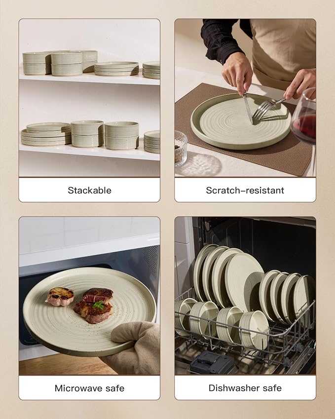 Dinnerware Set for 4, Ceramic Plates & Bowls - Image 5