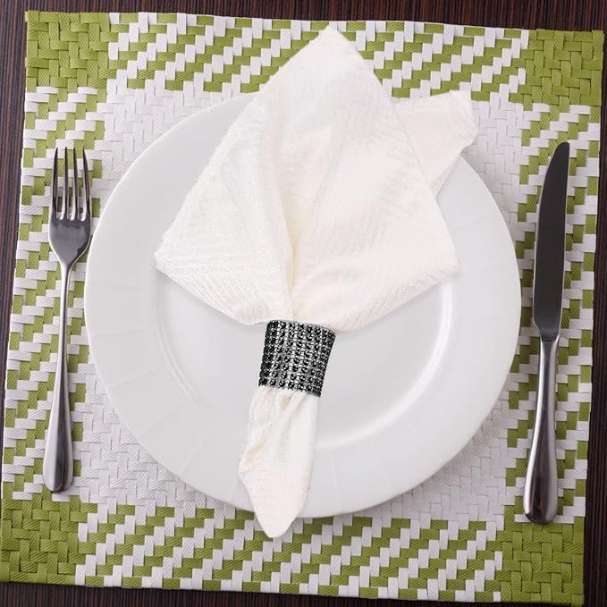 Black Napkin Rings Bulk Set of 150pcs,Diamond Crystal Rhinestone Napkin Rings Adornment for Wedding Reception, Dinner, Place Settings, Holiday Parties or DIY Decoration (150,Black)
