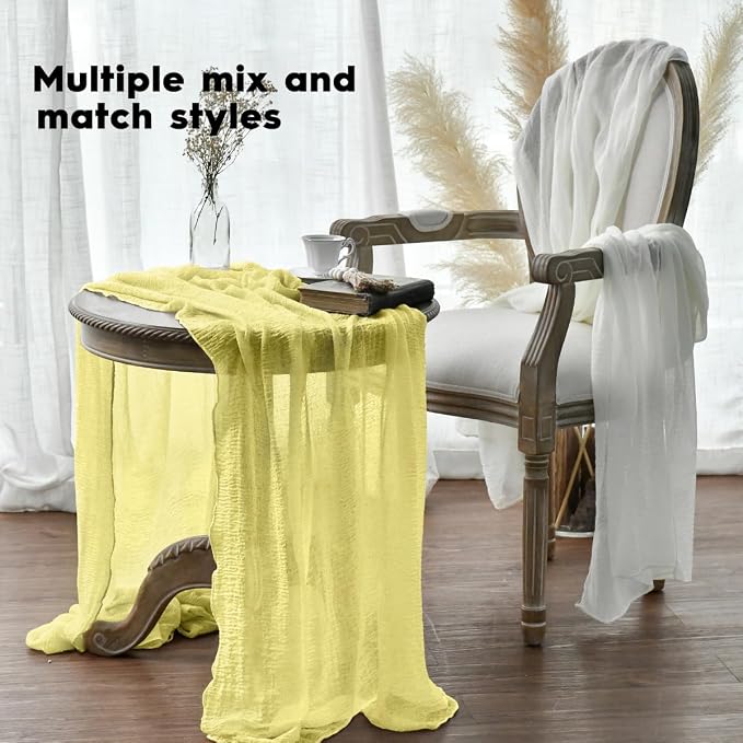 Artoid Mode Boho Light Yellow Gauze Wedding Table Runner, 120 Inch Seasonal - Image 5