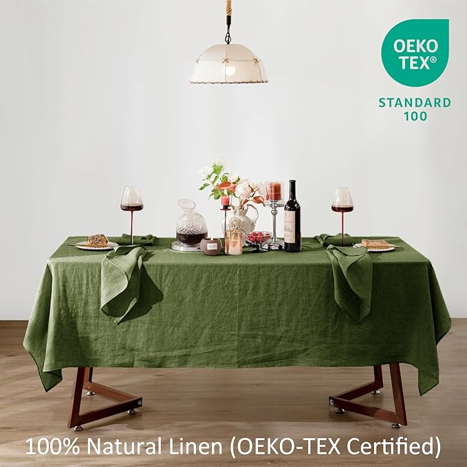 Talasily Linen Tablecloth 100% Pure Linen Table Cloth 60x120 Inches Rectangle Tablecloths Washable Cloths for Kitchen, Dining, Buffet Parties, Holidays, Picnic, Weddings and Restaurants-Green