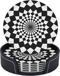 Drink Coasters with Holder Stand Set of 6, Mandala Chessboard Pu Leather by Unknown