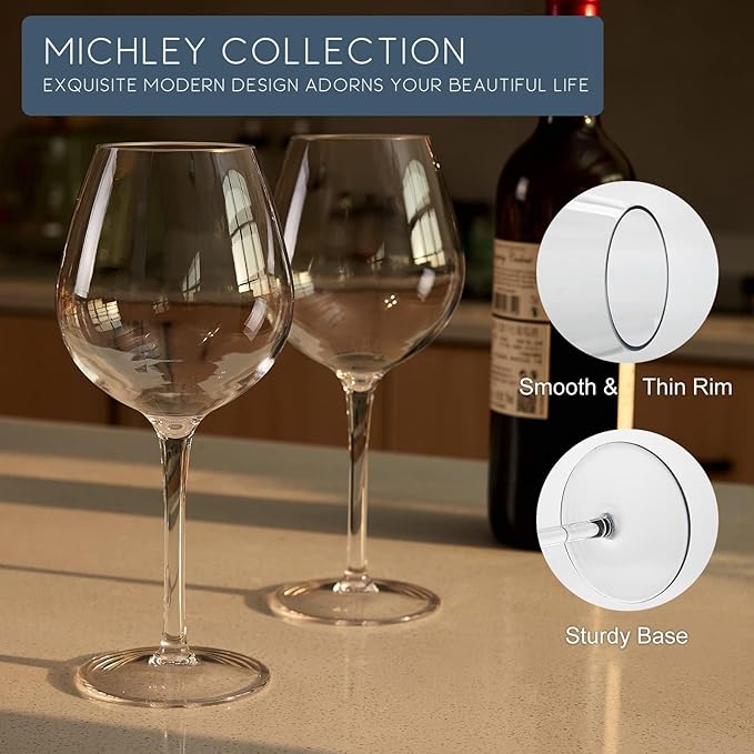 MICHLEY Unbreakable Red Wine Glasses 17 oz, Tritan Plastic Reusable Stemware for Indoor and Outdoor Use, Set of 2