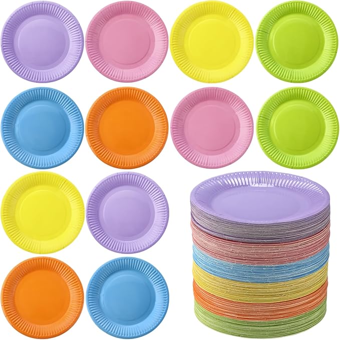 Thenshop 300 Pcs Colorful Paper Plates 7 Inch Disposable Party Plates for Dessert Cake Birthday Party Supplies(Macaron Colors)