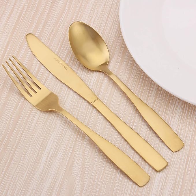 Matte Gold Silverware Set, Satin Finish 40-Piece Stainless Steel Flatware set - Image 6