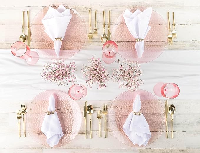 PARTY BARGAINS 13-Inch Charger Plates - 16 Pack, Hammered Pink, Heavy-Duty Disposable Chargers for Elegant Dining - Ideal for Weddings and Formal Events