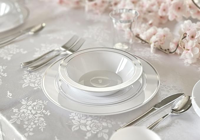OCCASIONS 40 Pack Fancy Silver Plastic Plates Disposable - Image 7
