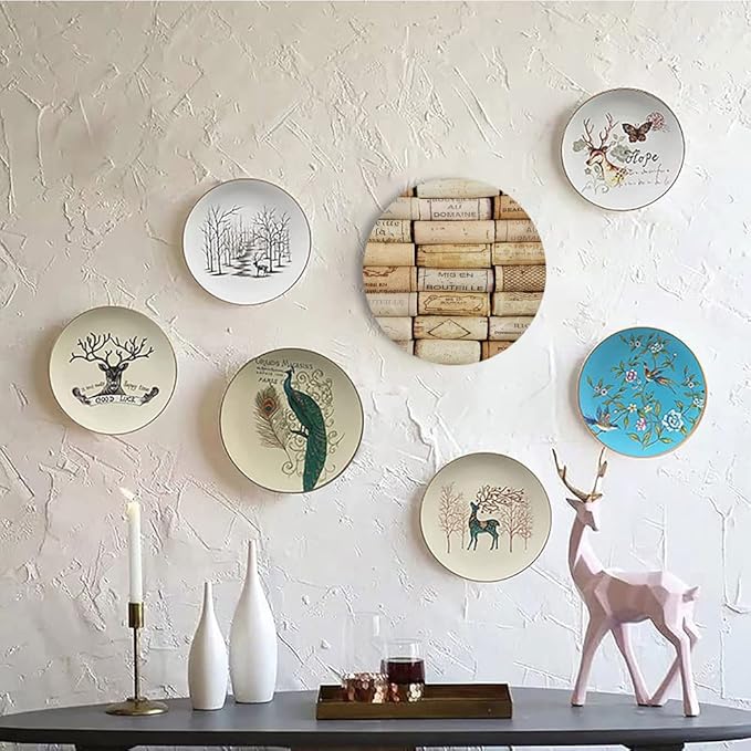 Decorative Plates, Winery Print Ornament, Different Wine Corks Arranged in Line Collections, 7 Inch, Kitchen Wall Decor, Ivory Pale Brown