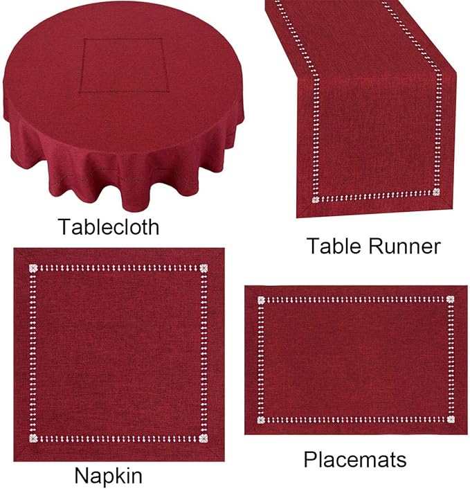 Grelucgo Handmade Hemstitched Polyester Rectangle Table Runners, Cranberry - Image 7