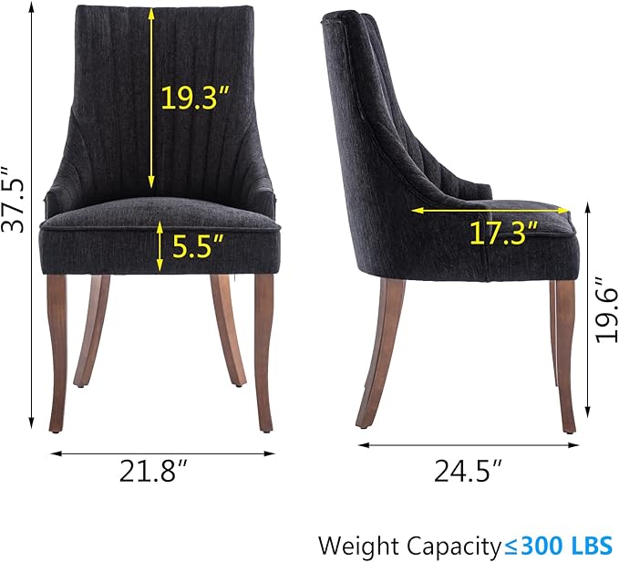 mikibama Linen Dining Chairs Set of 6 Channel Tufted Kitchen Dinner Chair Comfy Fabric Upholstered Accent Chair for Dining Room with Solid Wood Legs (Black 6pc)