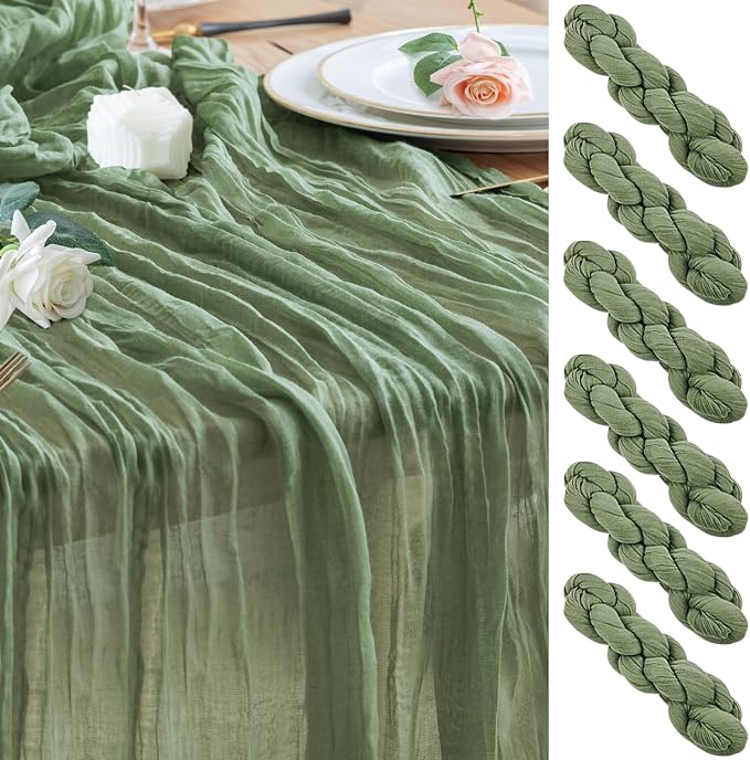 Cheesecloth Table Runner Sage Green 10FT Boho Gauze, 6 Pack | 120 Inch Cheese by Wokceer