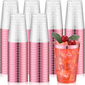Patelai 100 Pcs Valentine's Day Plastic Cups 12 oz Pink Rimmed Plastic Cups Heavy Duty Disposable Wine Glasses Clear Pink Cocktail Glasses Drinking Tumblers for Galentines Day Party Wedding