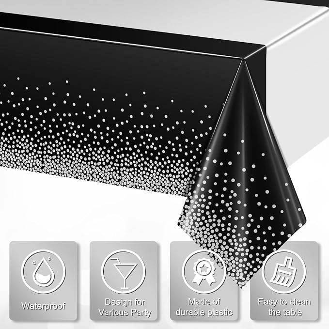 1Pcs Black Silver Tablecloth Party Decorations, Plastic Black Table Cloth - Image 3
