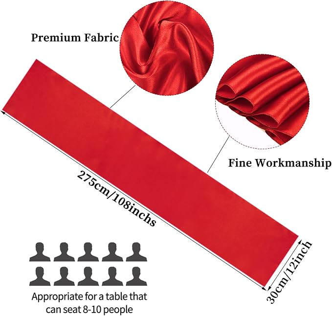 20-Pack Red 12 x 108 inches Long Premium Satin Table Runner | Wedding, - Image 2