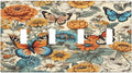 Light Switch Cover Vintage Colorful Floral Butterfly Flowers 4 Gang Switch Plate Quad Toggle Wall Plates Decorative Switchplate Electrical Outlet Cover for Bathroom Bedroom Decor