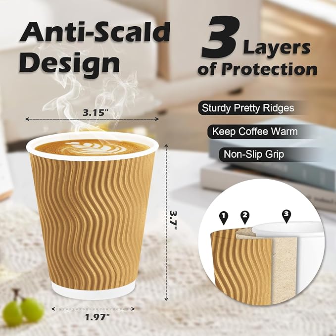 Lamosi 100 Pack Coffee Cups 8 oz, Disposable Paper Coffee Cups No Lids | - Image 2