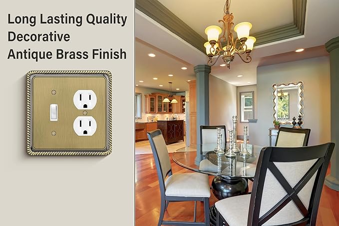 Henne Bery Rope Edge Decorative Wall Plate Switch Plate Outlet Cover (Toggle/Duplex, Antique Brass)
