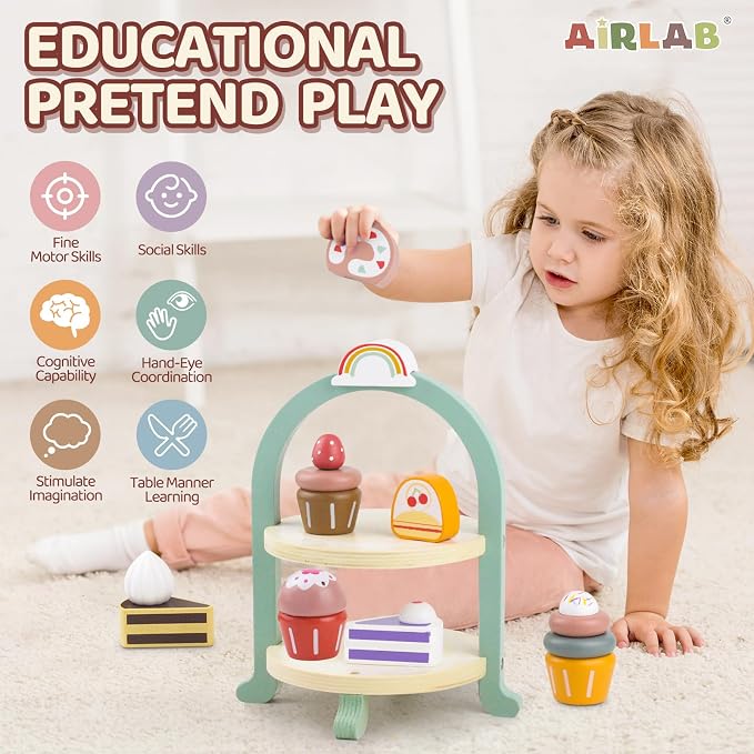Wooden Cake Toys Tea Party Set Desserts Food Toy - Image 3