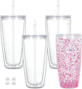 24 Oz Acrylic Snowglobe Tumbler, 4 Pack Pre-Drilled Double Wall Plastic by Maucircol
