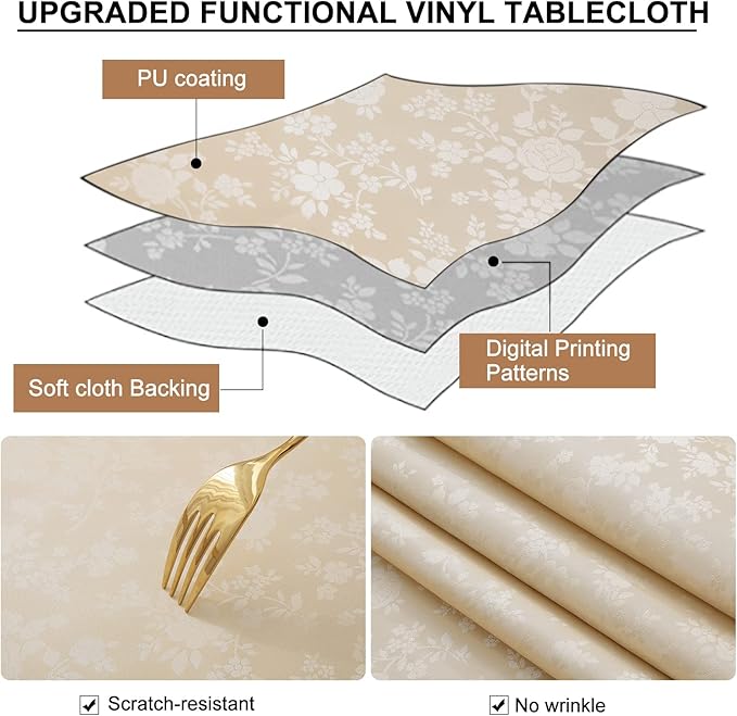 Smiry Rectangle Table Cloth, Waterproof Heavy Duty Vinyl Tablecloths, Wipeable Washable Table Cover for Kitchen and Dining Room (Beige, 54" X 108")