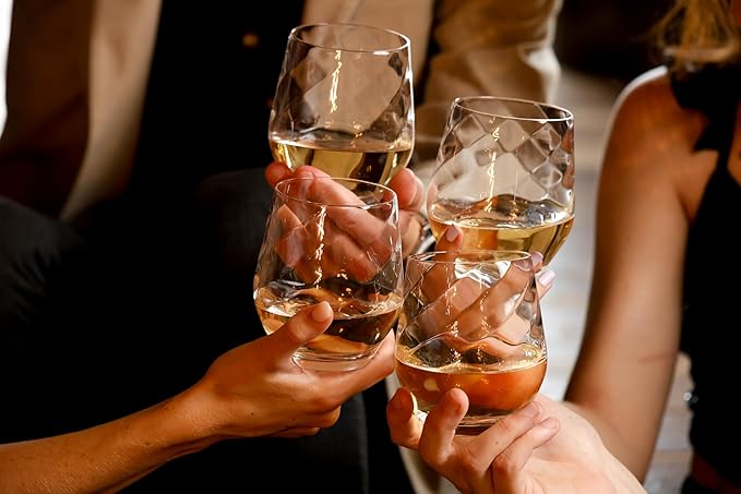 Üllo Aer Crystal Stemless Wine Glasses with Aerating Swirl Design for Enhanced Flavor, Clear, Set of 4