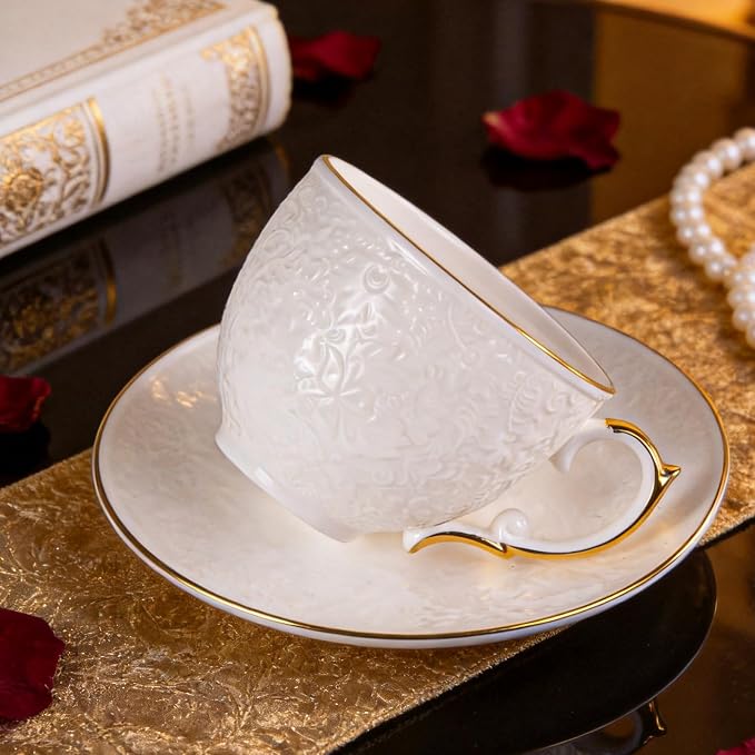 KAMMAK Tea Cups and Saucers Set of 2, Fine Bone China Coffee Cups, GH021 | - Image 5