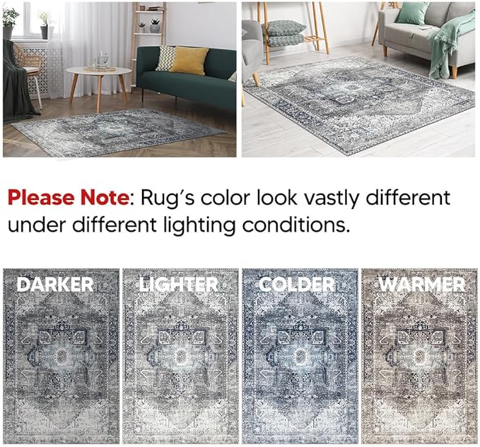 Keen Home Design 4x6 Rug - Machine Washable Area Rug with Non-Slip Backing, Ideal for Living Room, Dining Room, Bedroom - Vintage, Easy Clean, Durable, Low Pile - (4' x 6')