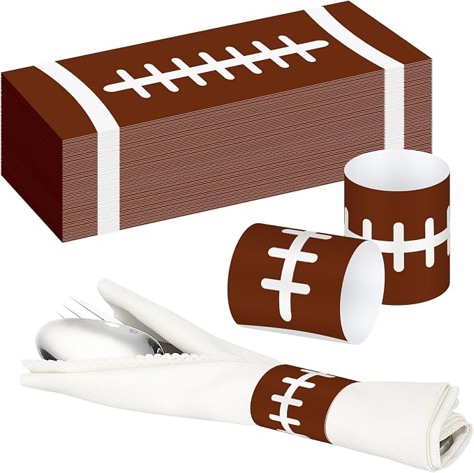 FoldTier 300 Pcs Football Paper Napkin Rings Bulk Disposable Sports Napkin by FoldTier