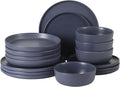 Gibson Elite Bayou Moon Plates and Bowls Sets, 16-Piece Blue Matte Stoneware by GibsonHomewares