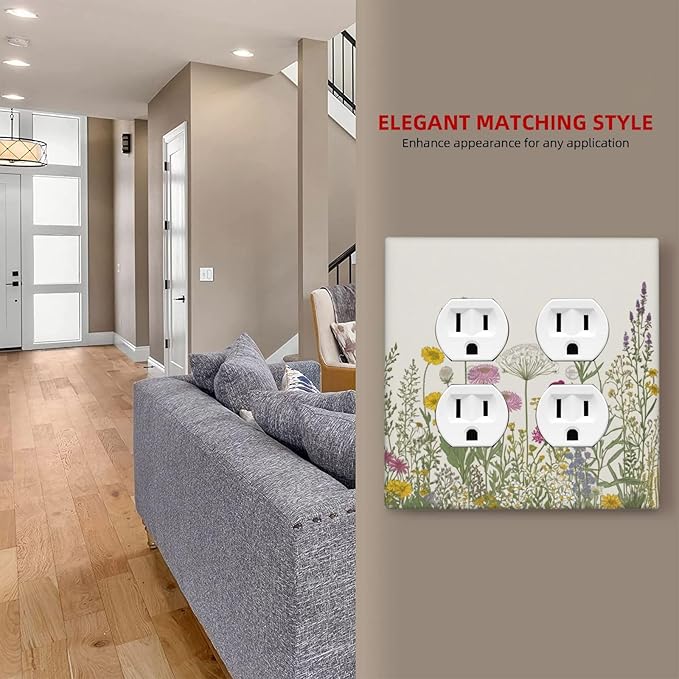 Light Switch Cover Wildflower Botanical Plant Herbs Flower 2 Gang Decorative SwitchPlates Double Duplex Wall Plates Switch Plates and Outlet Covers for Bathroom Livingroom Decor