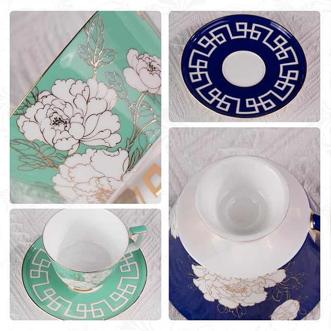 KAMMAK Ceramic Coffee Cups Saucers Set of 2, Porcelain Espresso Cups - Image 4