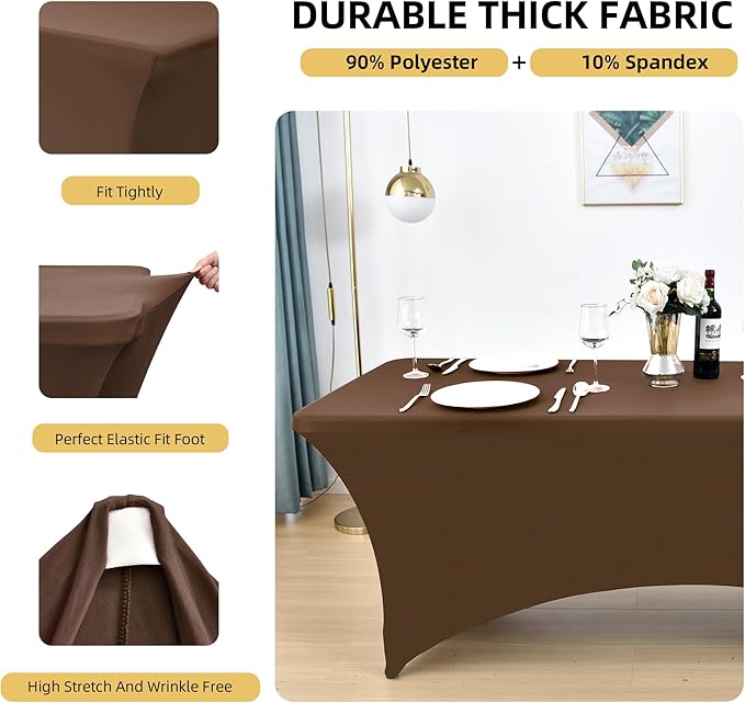 6-Pack 6ft Spandex Table Covers for Rectangle Standard Folding Tables - Wrinkle Resistant Stretch Tablecloths - Ultimate Fitted Table Protector for Parties, Trade Shows, Wedding
