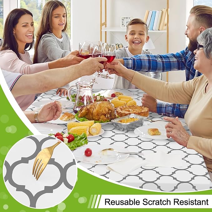 Smiry Rectangle Table Cloth, Waterproof Vinyl Tablecloth with Flannel Backing for Rectangle Tables, Wipeable Spillproof Plastic Tablecloths for Dining, Camping, Indoor and Outdoor (54"x78", White)