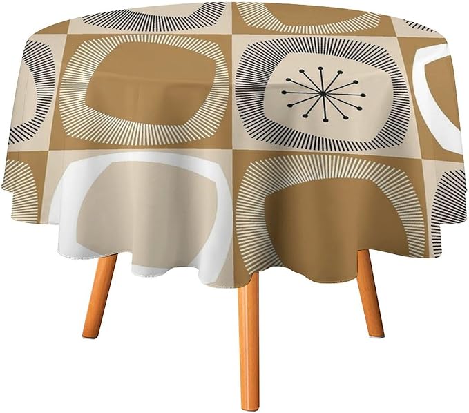 Mid Century Round Tablecloth, Retro Geometric Colorful Squares Abstract Boho Vintage 50s 60s Tablecloth for Home Party Dining Room Kitchen Decor 36Inch(90cm)