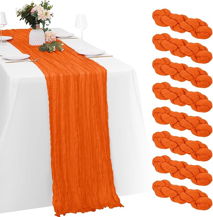 8 Pack Orange Cheesecloth Table Runners 20x120 Inch Gauze Table Runner 10FT by Yorcari